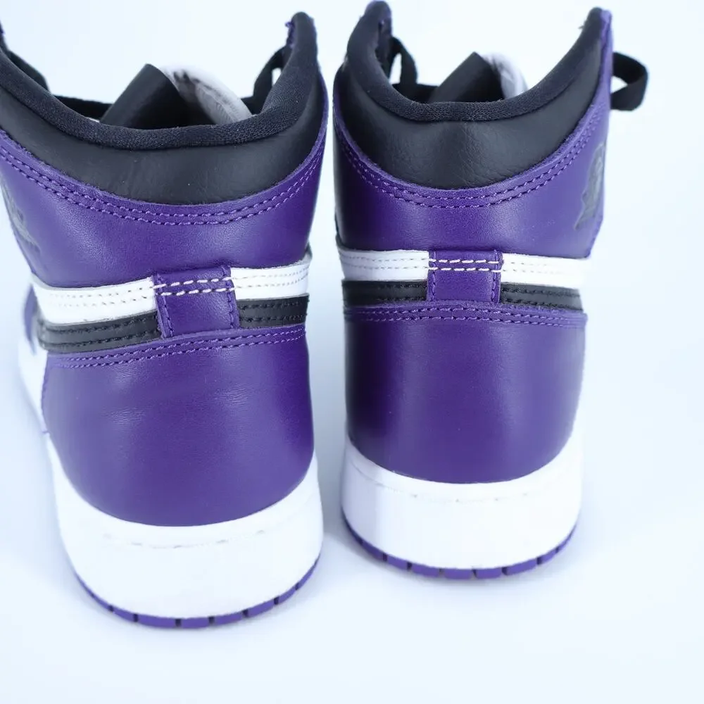 Nike Air Jordan 1 Retro High OG Sneakers Court Purple Leather Unisex Kids 5Y